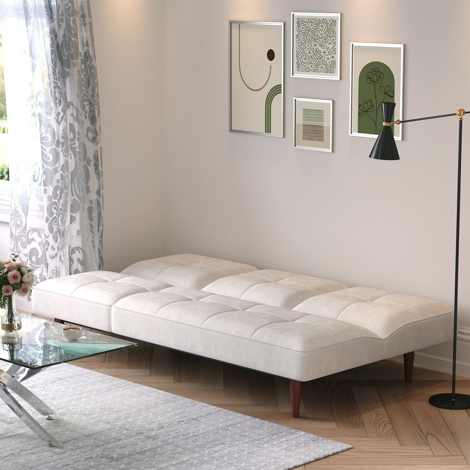 Faux Suede 3 Seater Upholstered Sofa Bed with Wood Legs Living and Home