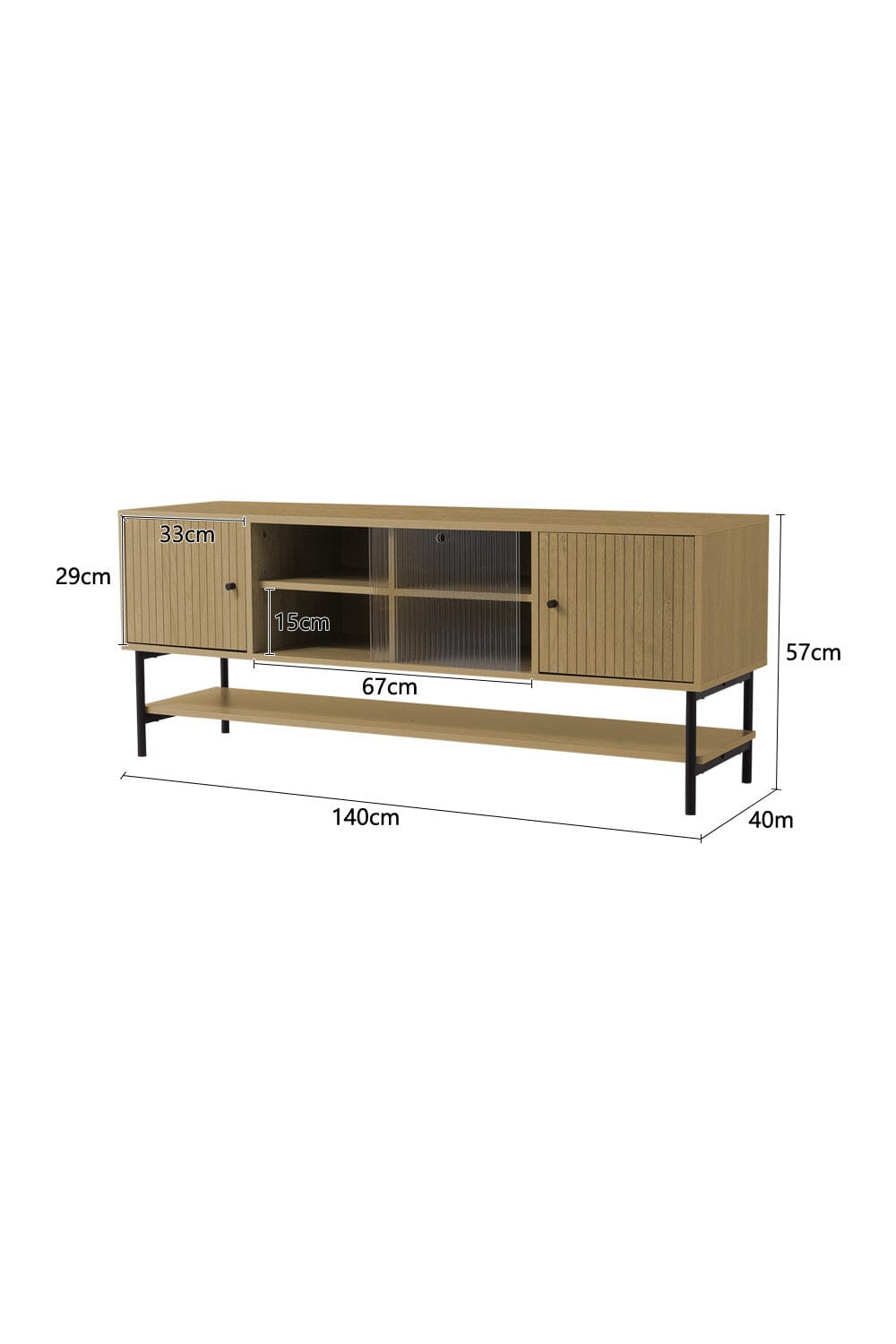 Wooden TV Cabinet with Open Shelving and Metal Legs Living and Home