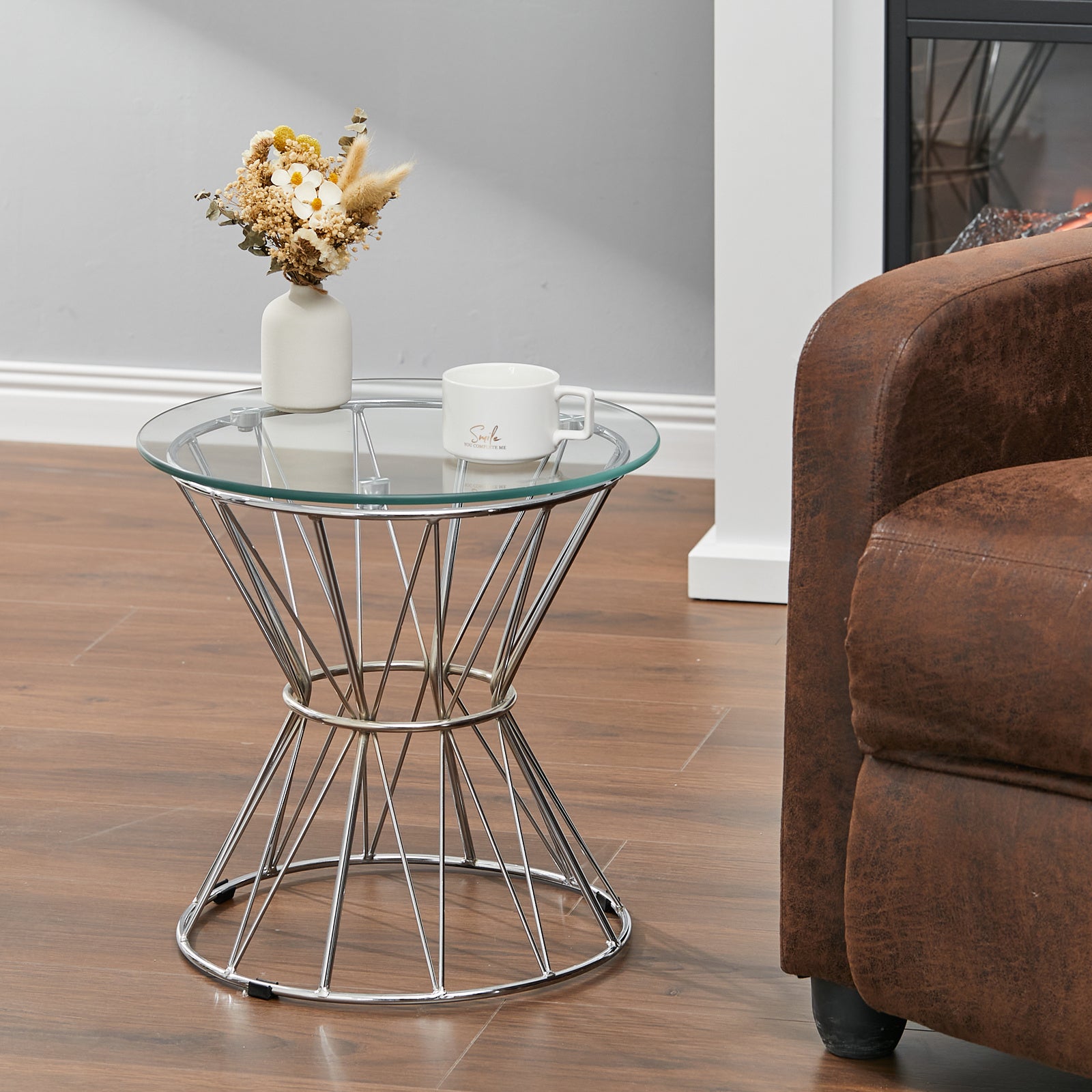 Round Coffee Table End Table Side Table for Living Room Bedroom End Table Living and Home Silver
