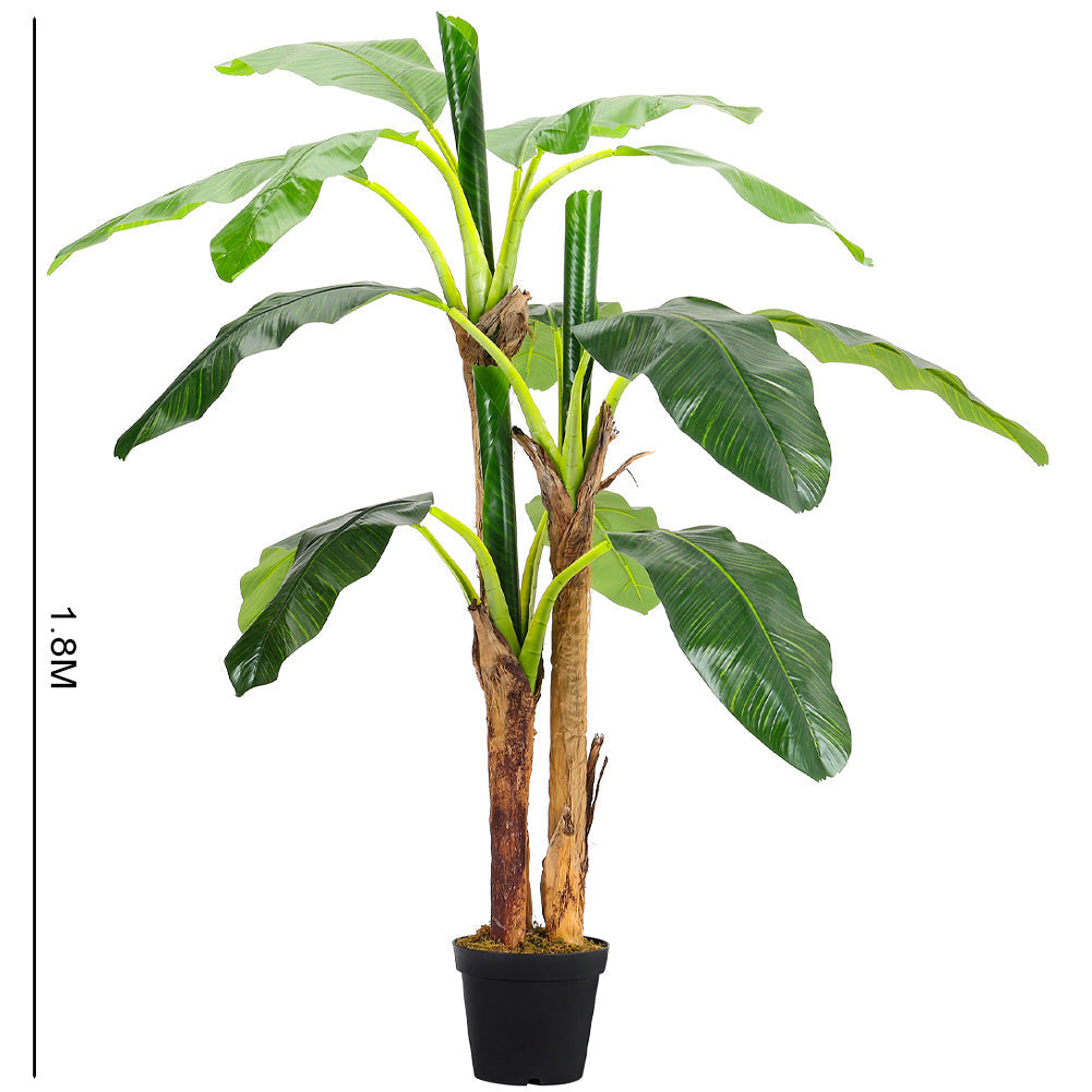 Lifelike Banana Artificial Tree 3 Trunk in Black Planter Artificial Flora Living and Home