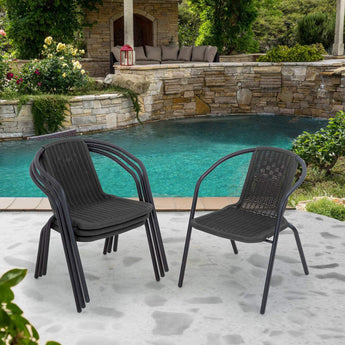 Set of 6 Stacking Patio Dining Side Chairs for All Weather Outdoor Bistro Garden Patio Side Chair   