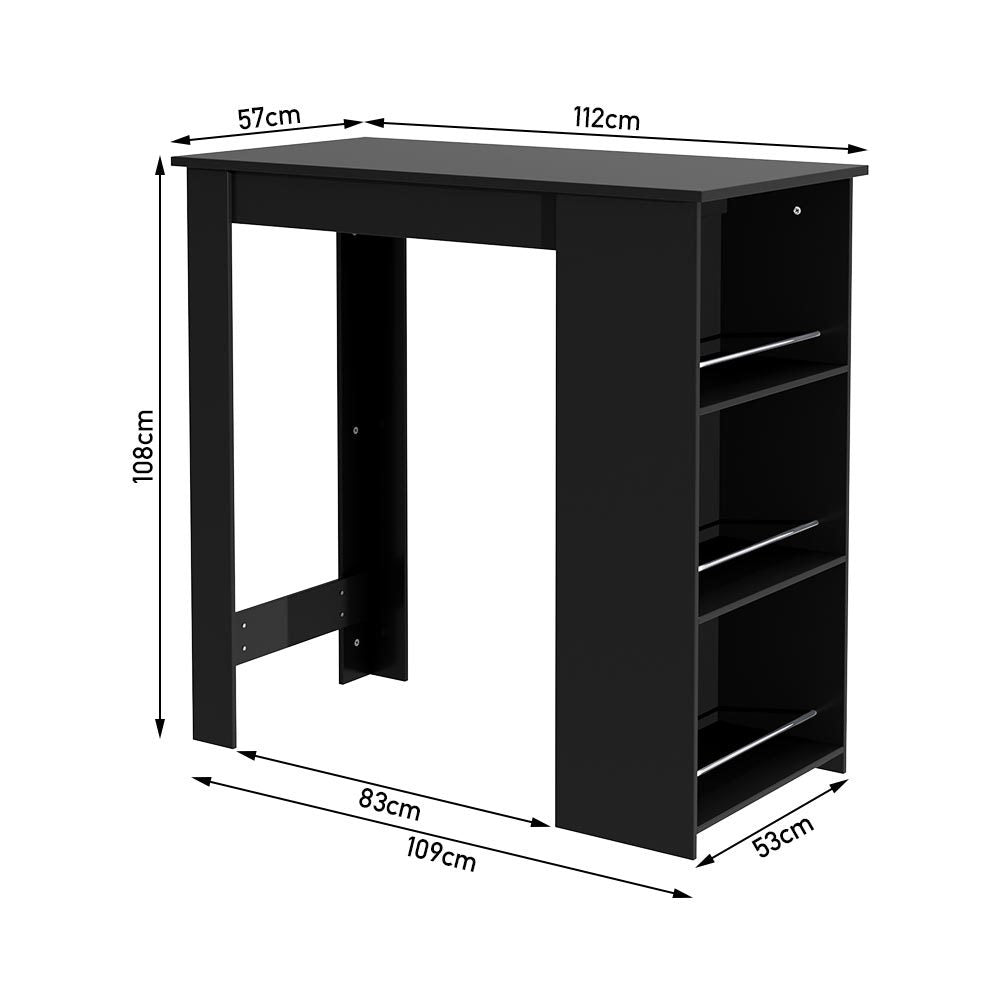 Kitchen Breakfast Bar Table Dining Table Coffee Table with 3 Tier Storage Rack Black Ding Table Living and Home