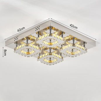 42cm W Square Crystal LED Ceiling Light, Dimmable with Remote