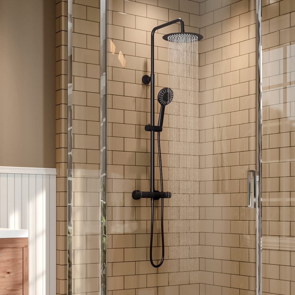 Black Round Shower Head Shower Mixer Set Shower Systems Living and Home