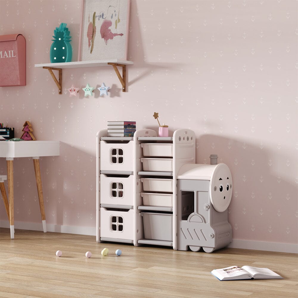 3ft to 4ft Train-shaped Kids Toy Storage Shelves Organizer Kids' Furniture Living and Home