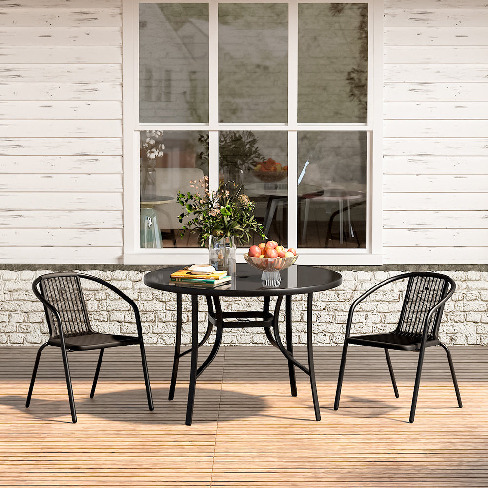 Outdoor Round Dining Set Tempered Glass Table and Rattan Chairs GARDEN DINING SETS