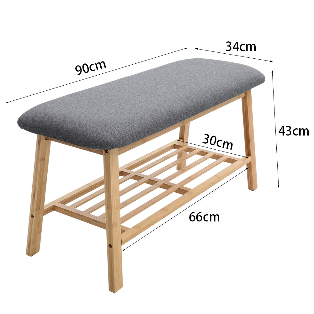 Shoe Bench Bamboo 2 Tier with Shoe Storage Rack Bench Living and Home