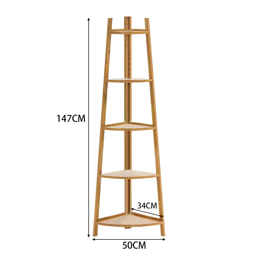 3/4/5 Tier Corner Ladder Shelf Bookcase Plant Flower Display Stand Storage Rack Bookcases & Standing Shelves Living and Home Beige 5 Layer: 147H x 50W x 34D cm