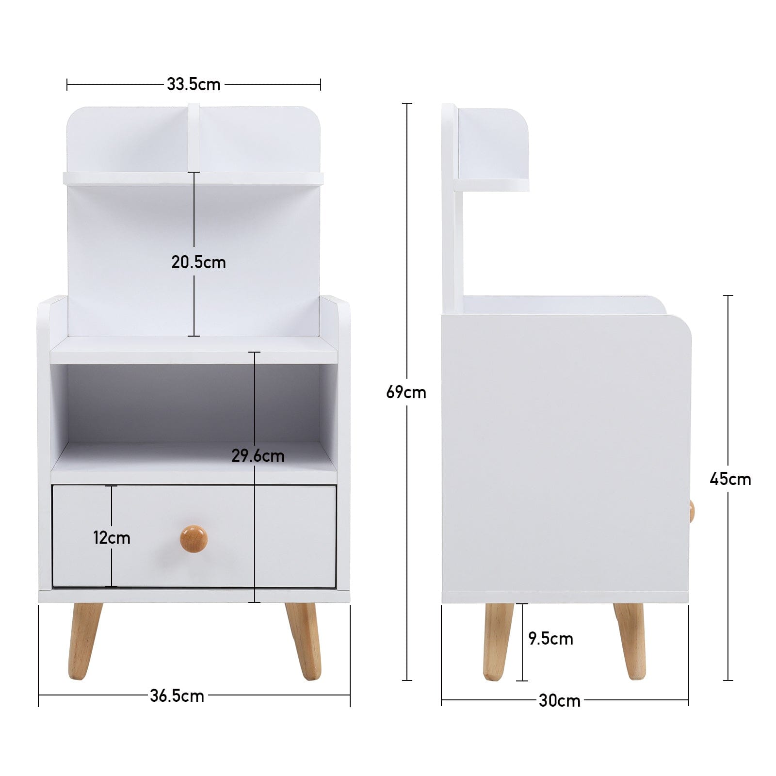 White Wooden Bedside Table with Wooden Legs and Drawers Cabinets Living and Home