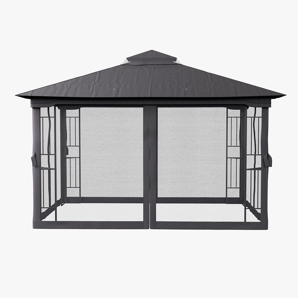 Premium Iron Outdoor Pergola with Sheer Charcoal Gray Screens Living and Home