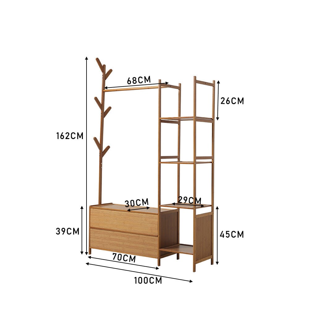 Freestanding Bamboo Clothes Rack with Storage Shelves Living and Home