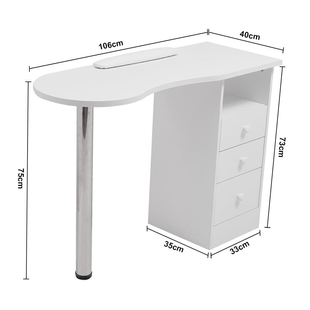 106cm White 3 Drawers Manicure Table with Metal Leg Dressing Tables Living and Home