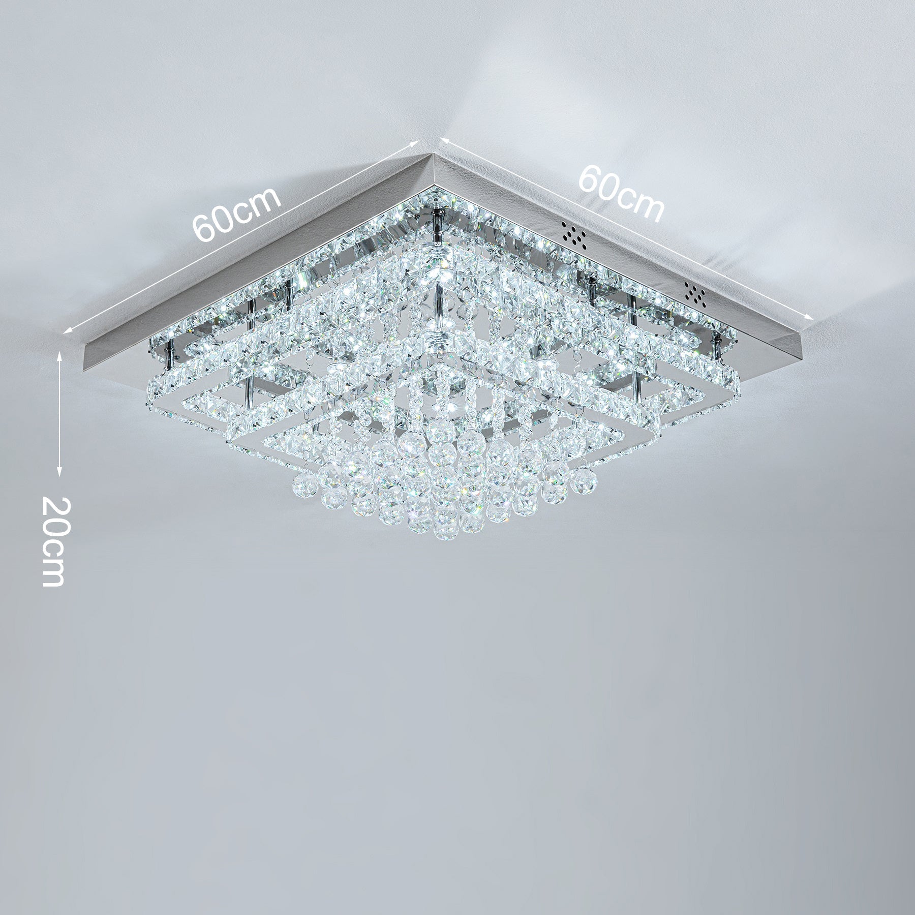Double Layer Chrome Finished Square LED Ceiling Light with Luxury Crystal Ball Drops Ceiling Light Fixtures Living and Home