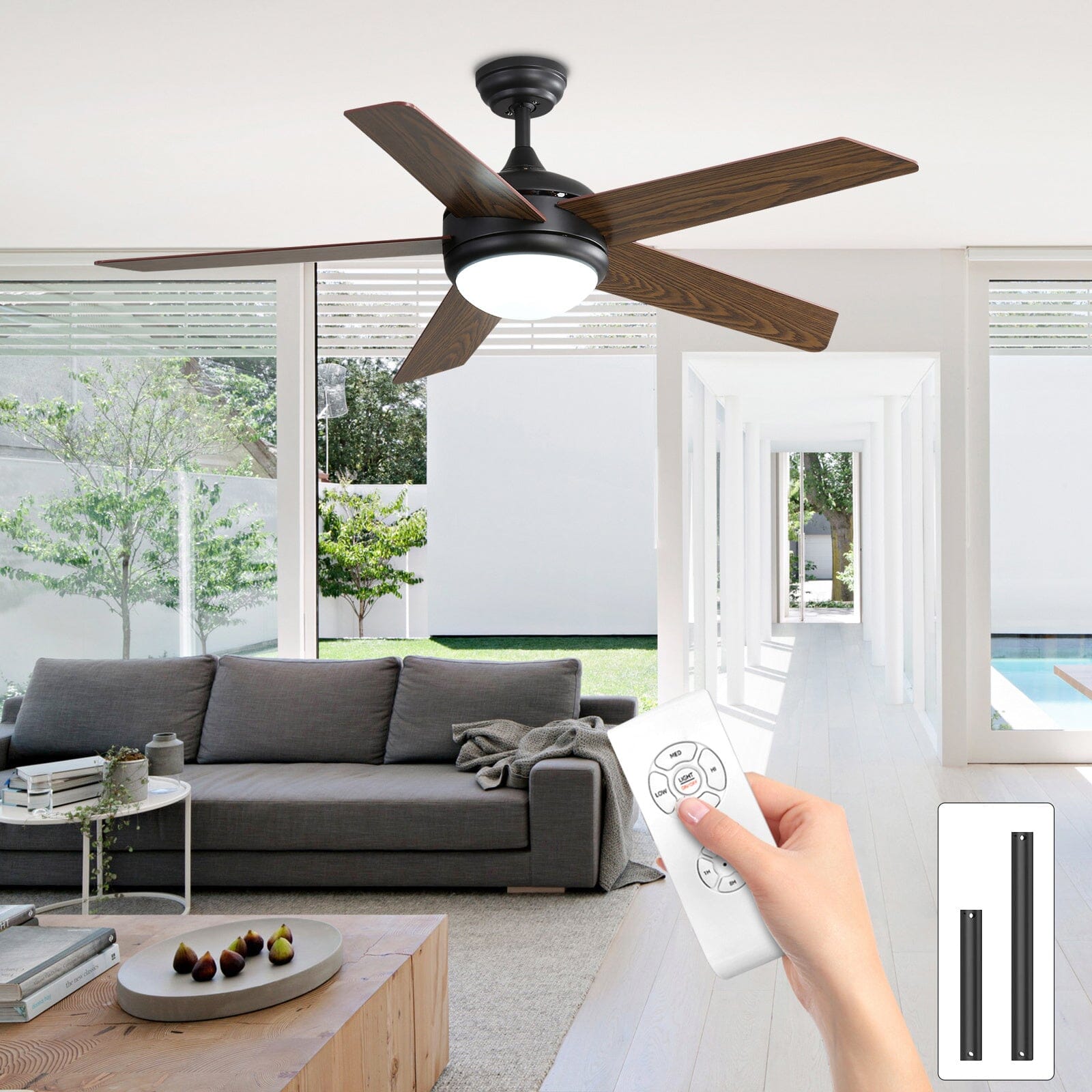 52 Inch Wooden Blades Ceiling Fan with LED Lamp Light Dimmable and Remote Ceiling Fans Living and Home