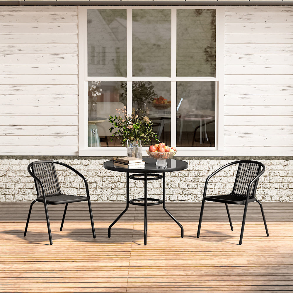 Outdoor Round Dining Set Tempered Glass Table and Rattan Chairs GARDEN DINING SETS