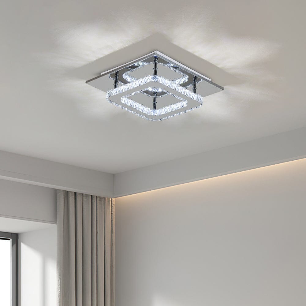 Modern Square Crystal Ceiling Light with Chrome Finish Living and Home
