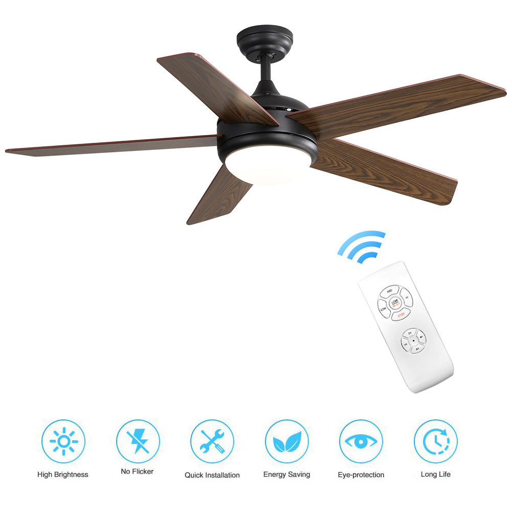 Wooden Blades Ceiling Fan with LED Lamp Light Dimmable & Remote 52Inch Ceiling Light Living and Home