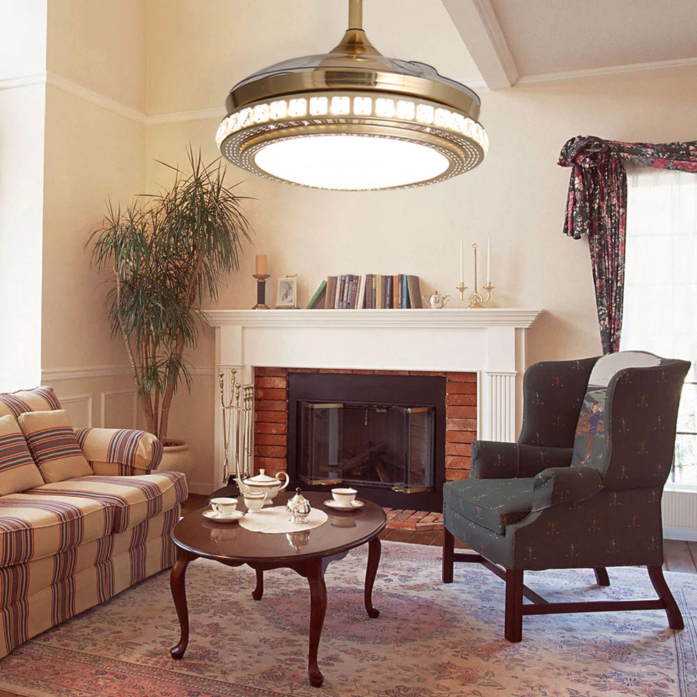 42inch Retractable Ceiling Fan Light Lamp W/Remote Control Ceiling Light Living and Home Gold