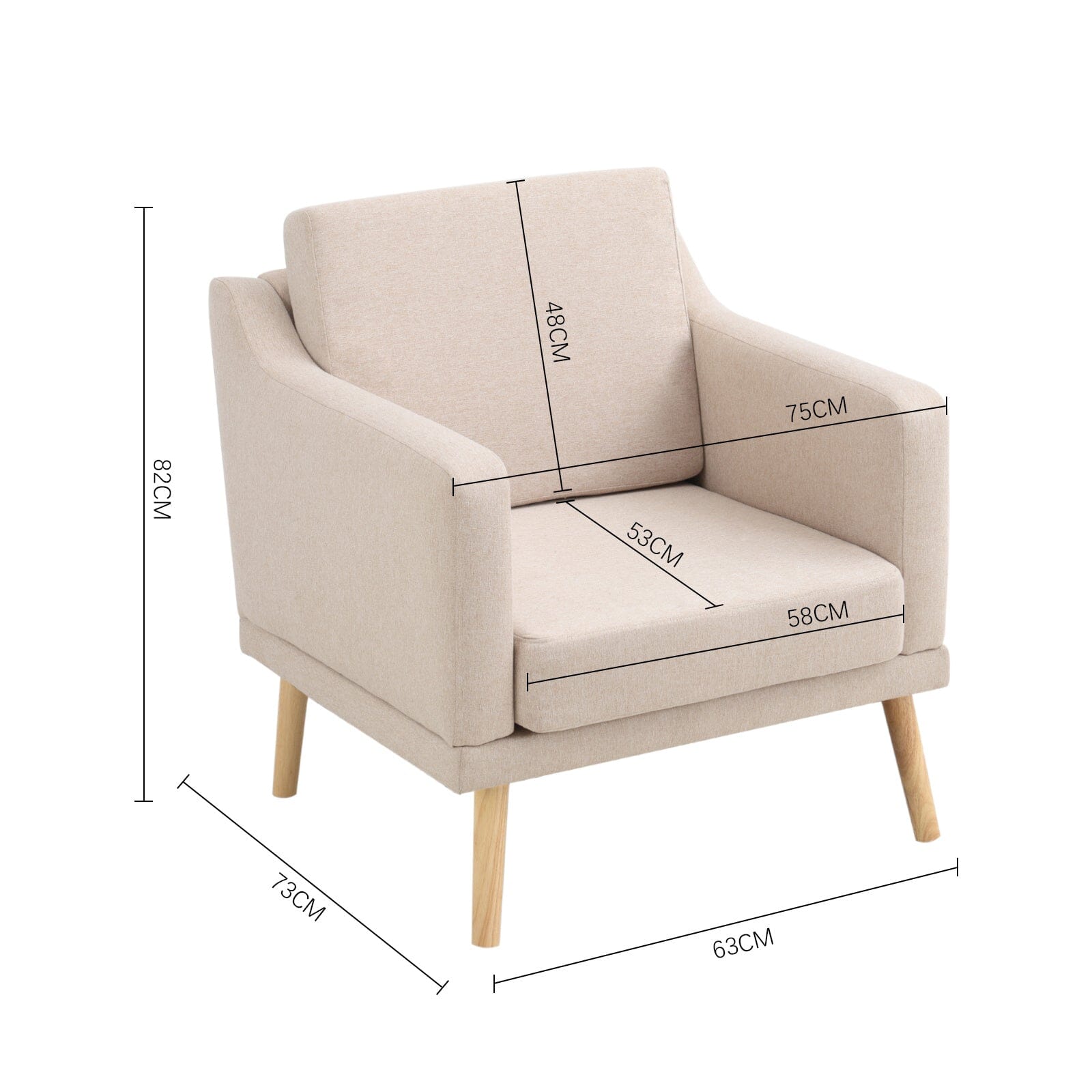 82cm Height Linen Upholstered Armchair Pebble Weave Padded Single Sofa Other Occasional Chairs Living and Home
