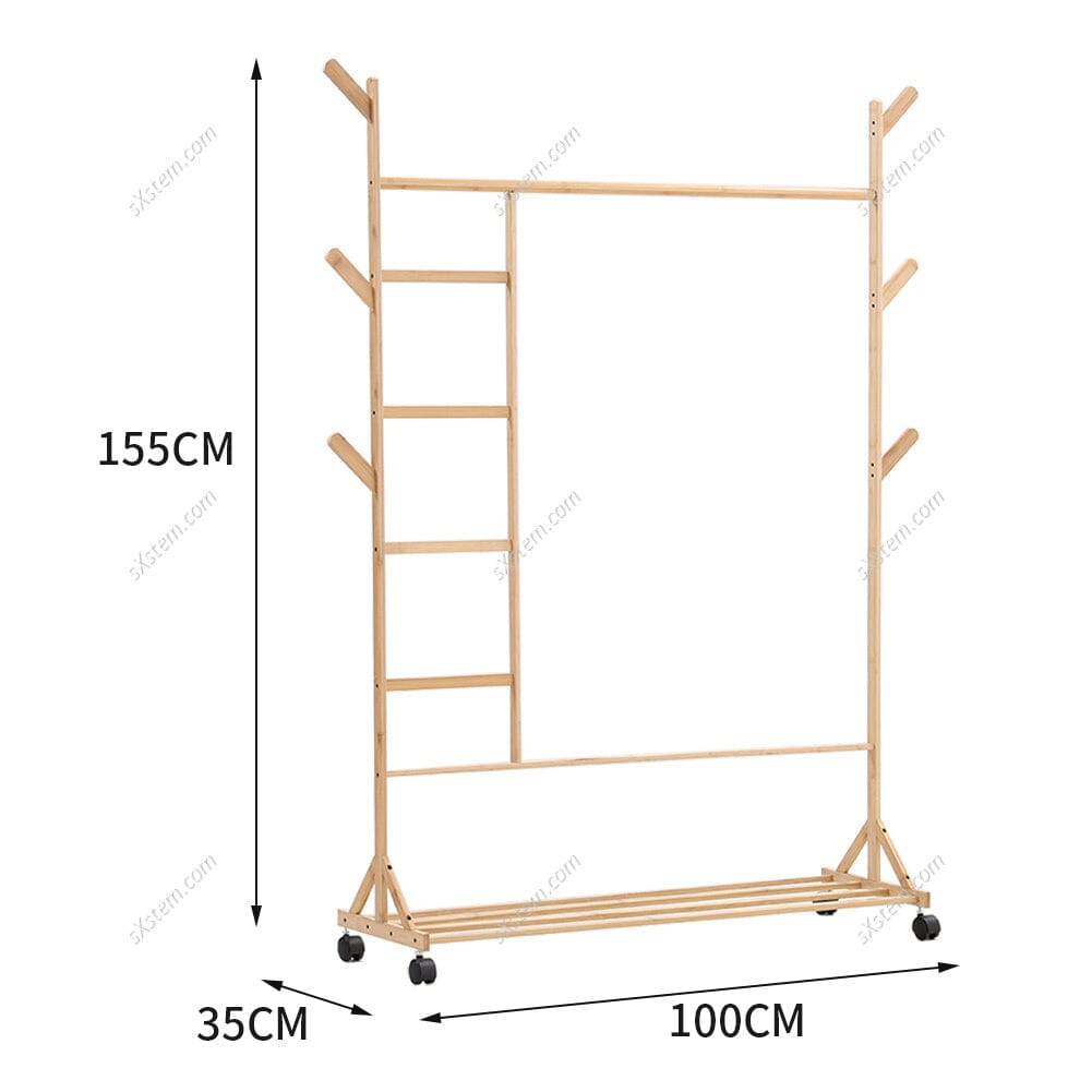 Bamboo Clothes Rack with Bottom Shelf Shoe Clothing Organizer Living and Home