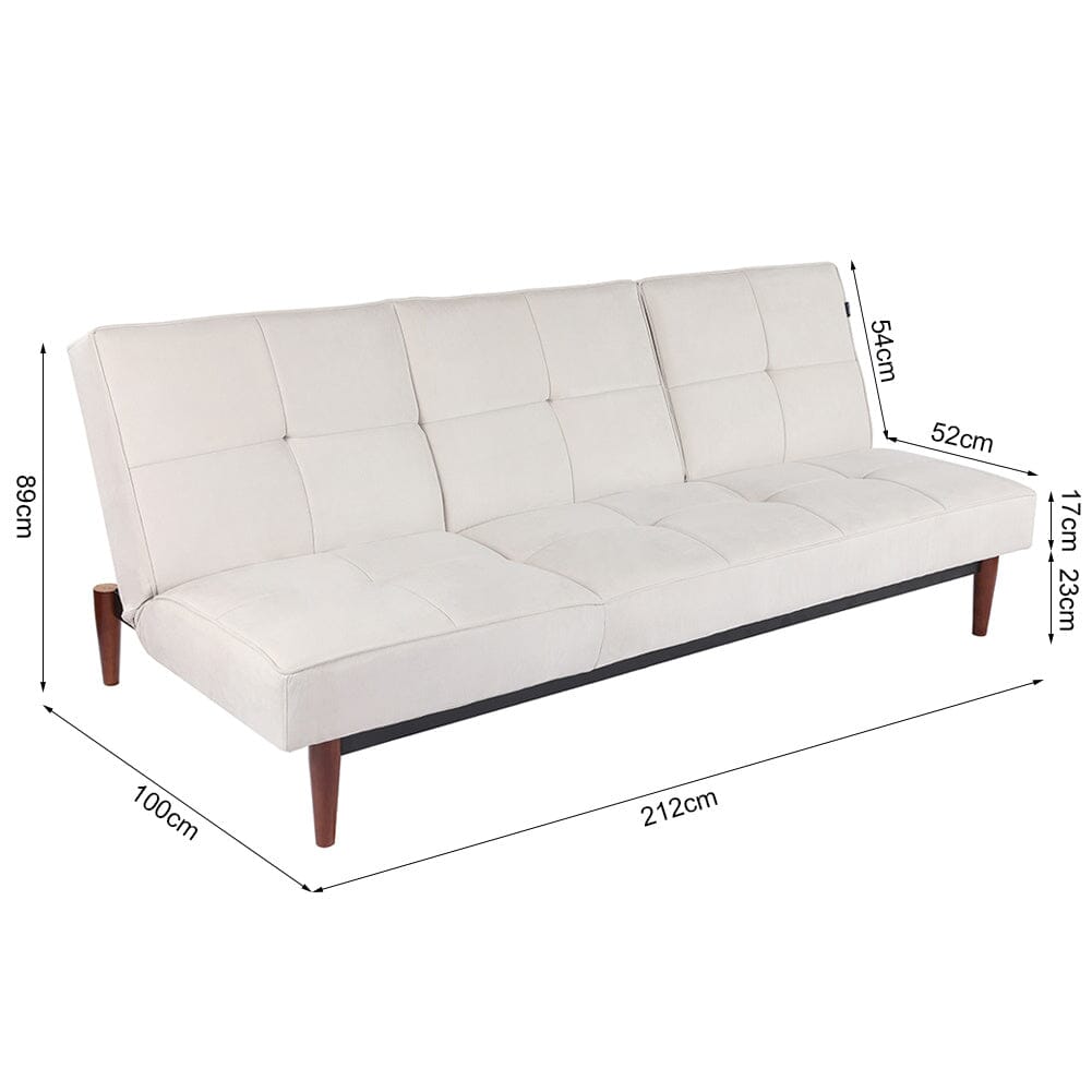 Faux Suede 3 Seater Upholstered Sofa Bed with Wood Legs Living and Home