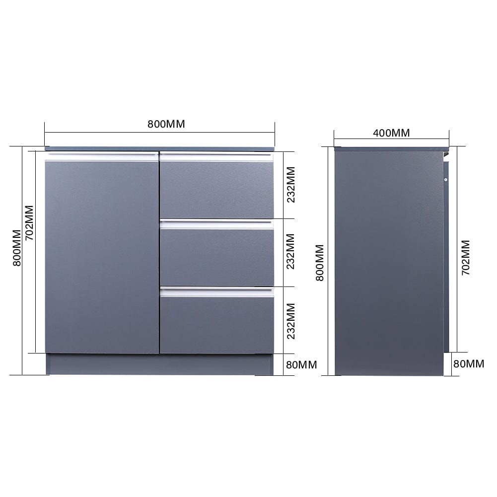 80cm W Grey Sideboard Cabinet with 3 Drawers Cabinets Living and Home
