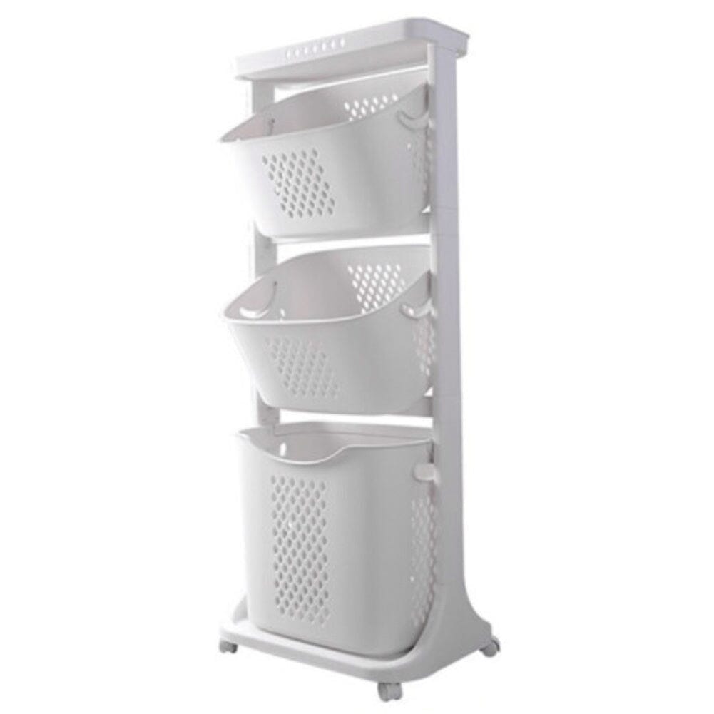2/3-Tier Bathroom Plastic Storage Trolley Laundry Basket Laundry Baskets Living and Home 3 Tier