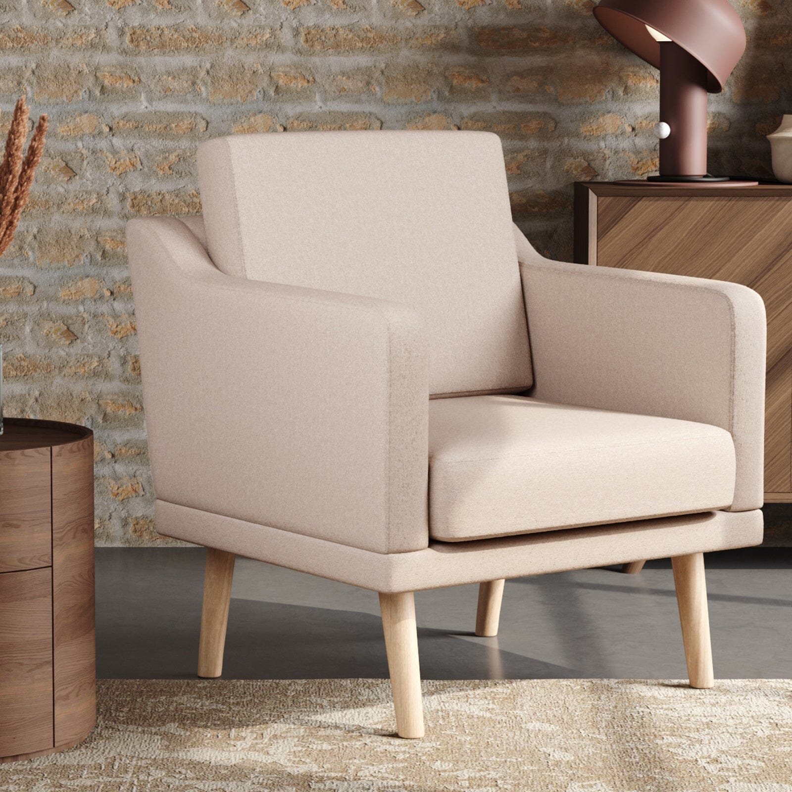 82cm Height Linen Upholstered Armchair Pebble Weave Padded Single Sofa Other Occasional Chairs Living and Home