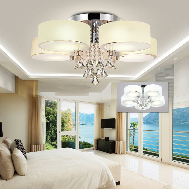 Ceiling Light Semi-Flush Mount , Cylindrical Acrylic Lampshades, Crystal Drops Ceiling Light Living and Home