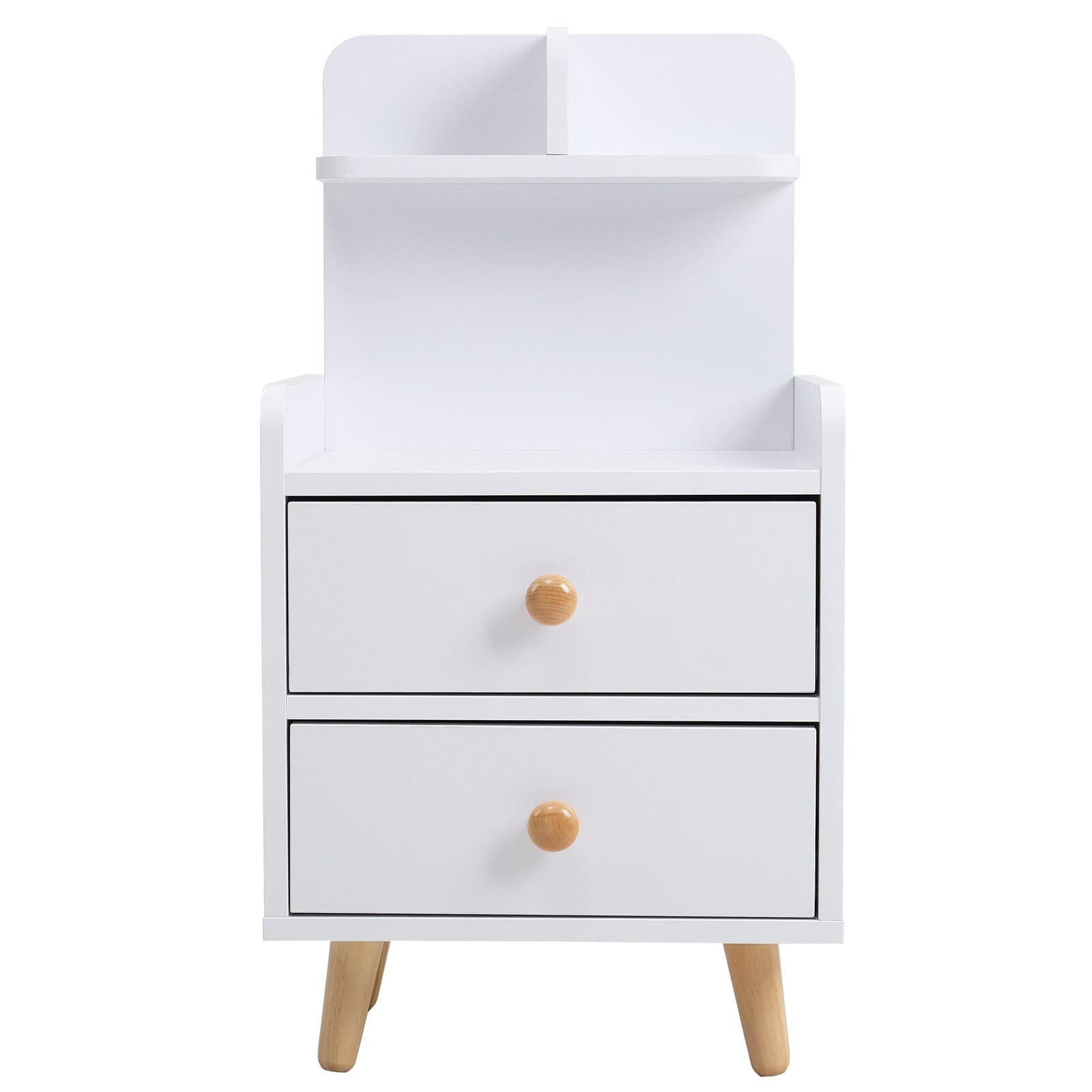 White Wooden Bedside Table with Wooden Legs and Drawers Cabinets Living and Home
