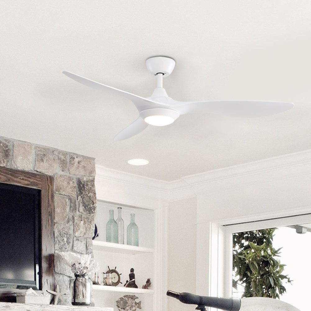 52inch Reversible Ceiling Fan W/Light Remote Control 3/5 Blades 5 Speed Timer Ceiling Light Living and Home White 3 Fans