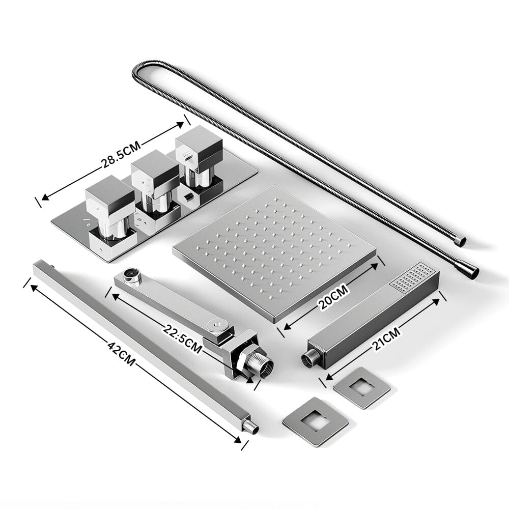 Chrome Square/Tound Thermostatic Shower Mixer Set Bathroom Shower Living and Home