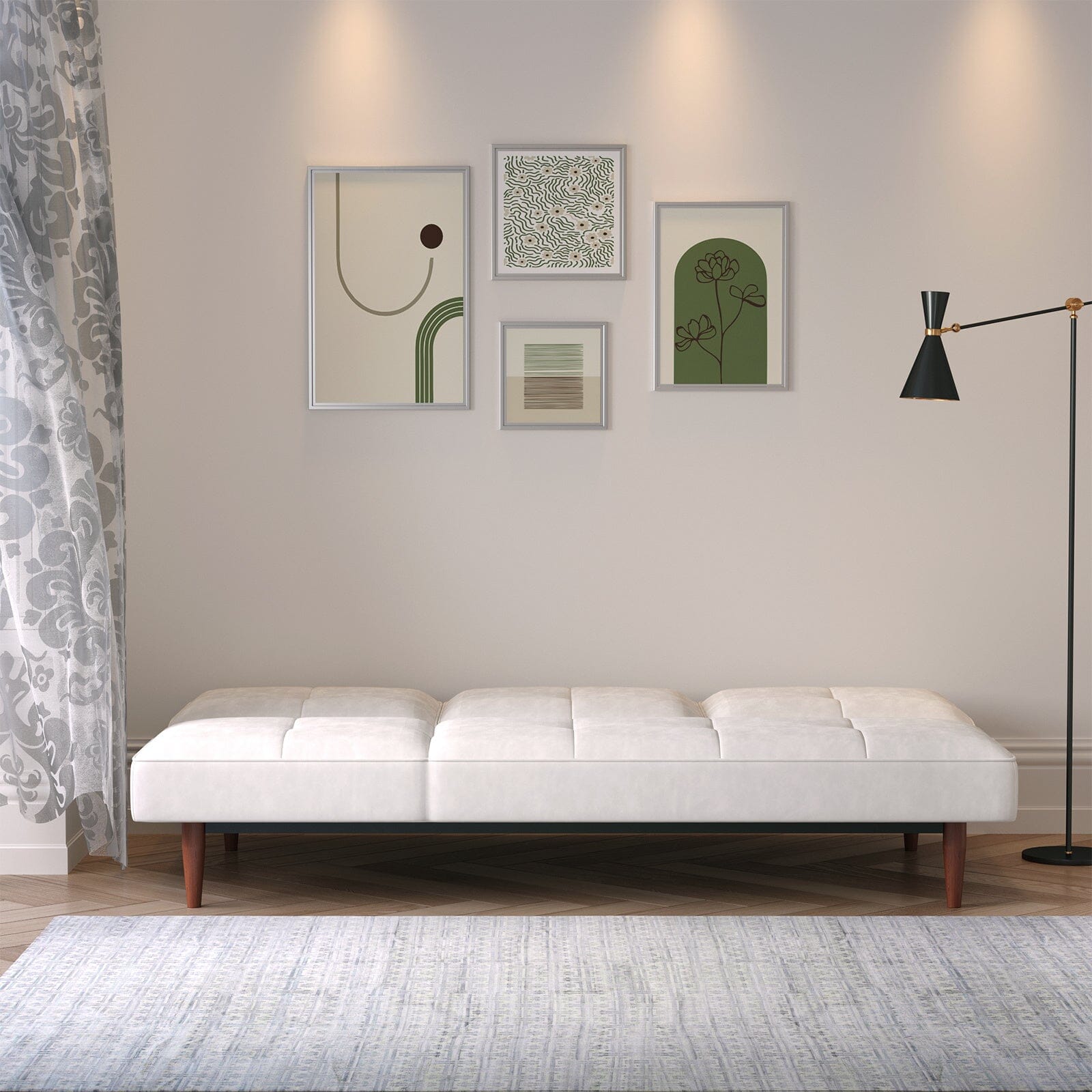 Faux Suede 3 Seater Upholstered Sofa Bed with Wood Legs Living and Home