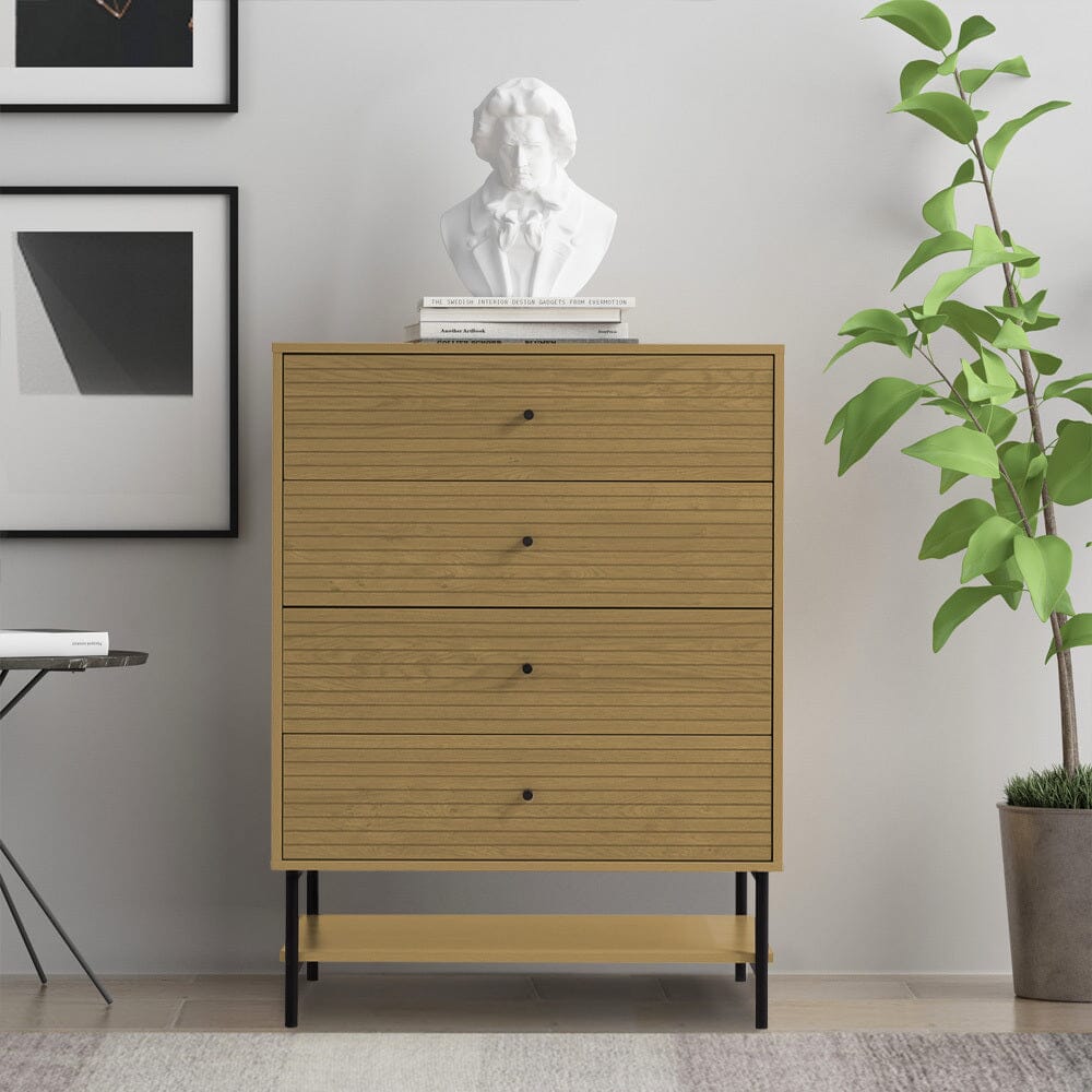 4-Tier Bedroom Chest Storage Cabinet with Bottom Shelf Living and Home