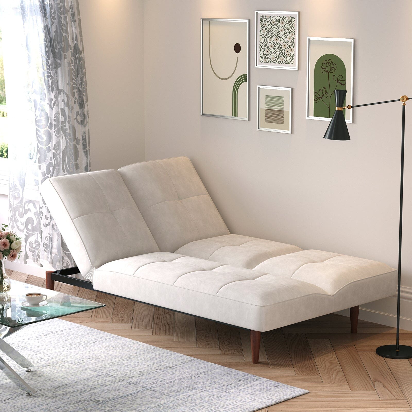Faux Suede 3 Seater Upholstered Sofa Bed with Wood Legs Living and Home