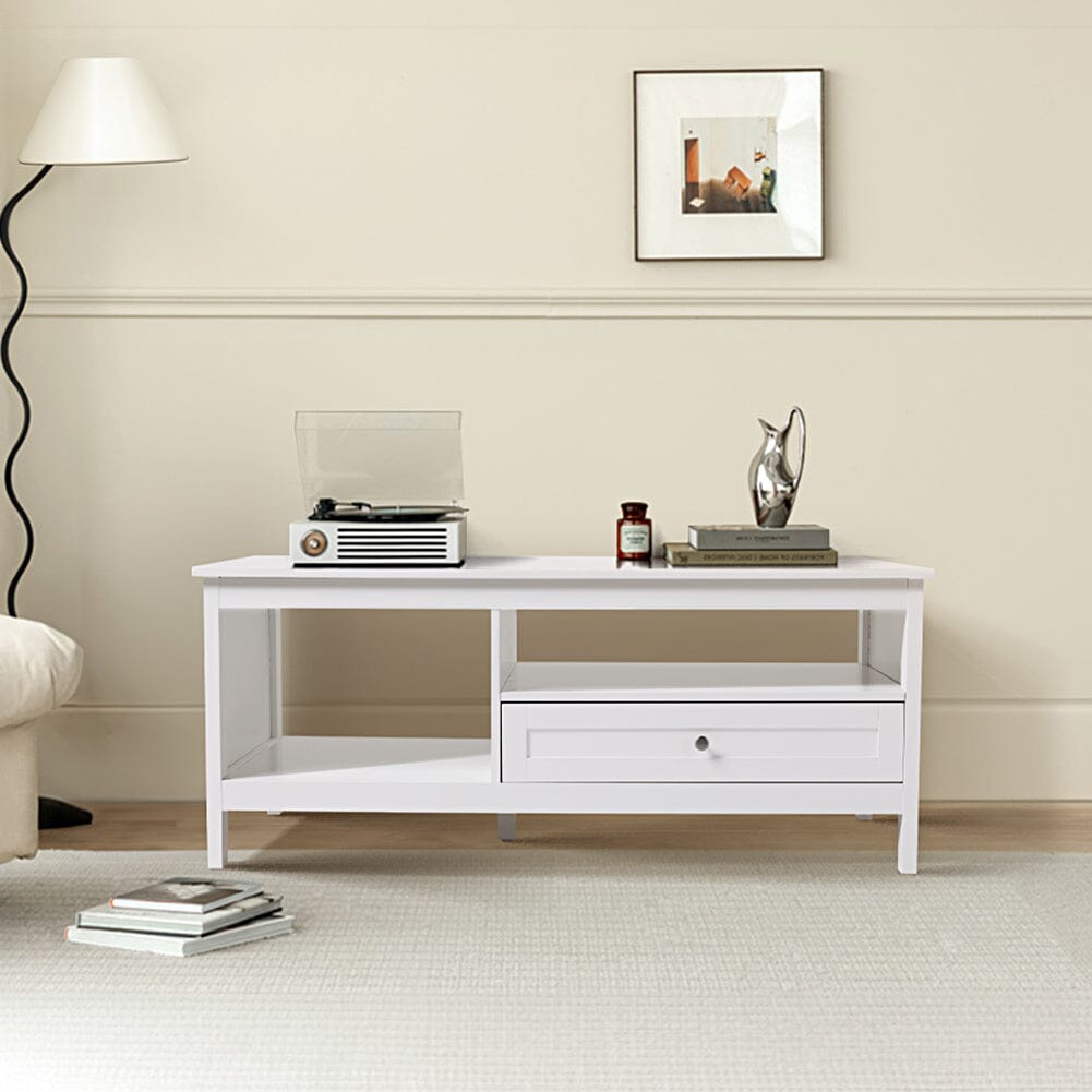 Classic White Coffee Table with Drawe Living and Home