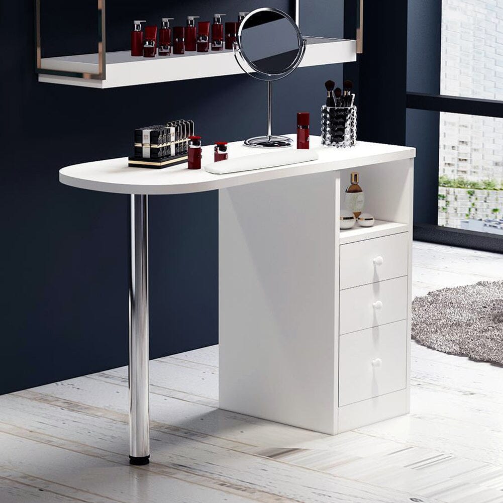 106cm White 3 Drawers Manicure Table with Metal Leg Dressing Tables Living and Home