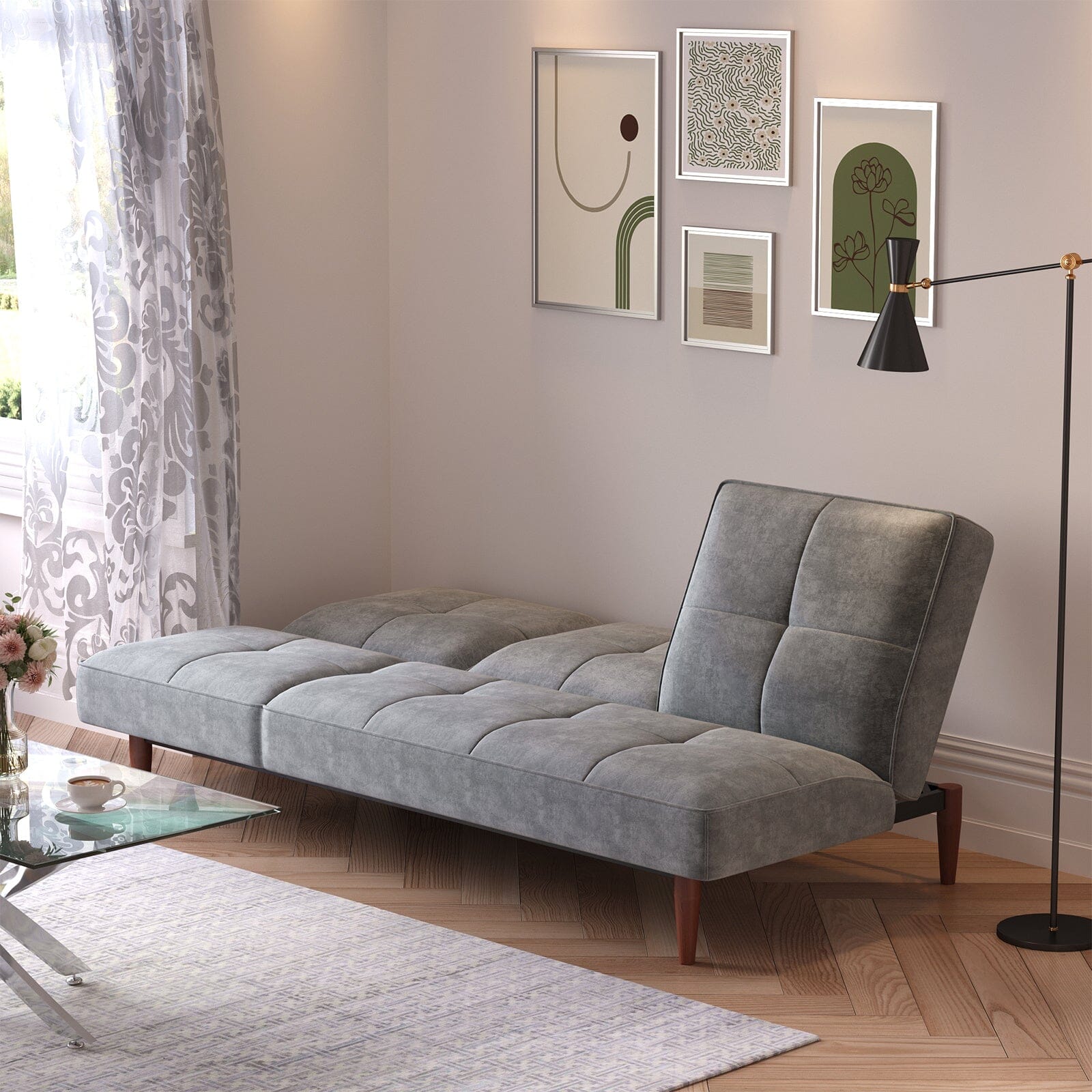 Faux Suede 3 Seater Upholstered Sofa Bed with Wood Legs Living and Home