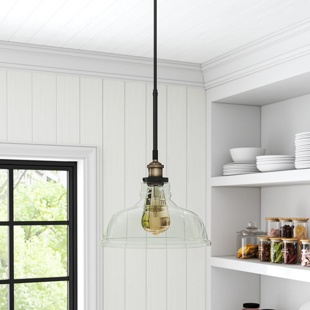 Modern Style Transparent Black Glass Single Light Pendant Light Pendant Lights Living and Home 28cm Dia x 15cm H