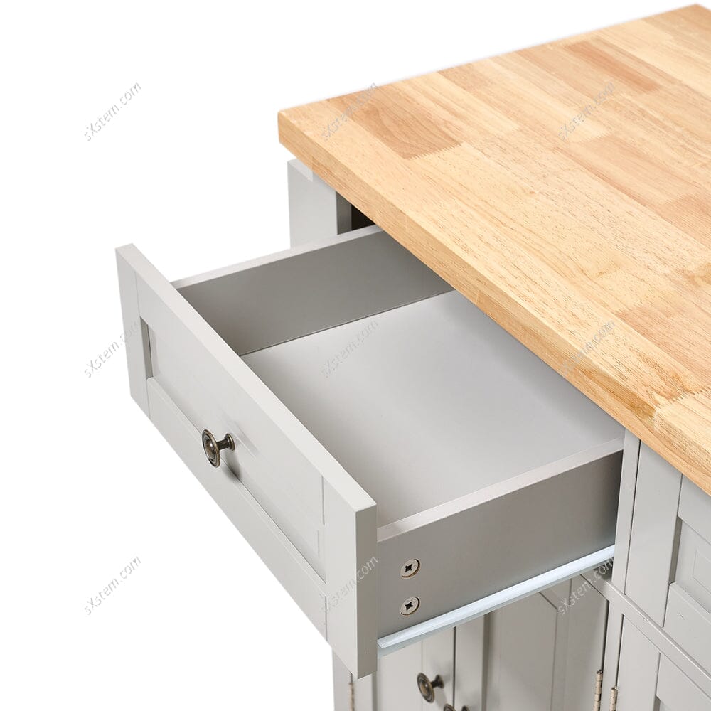 Modern Rolling Wooden Kitchen Island Cart with Storage Cabinet Living and Home