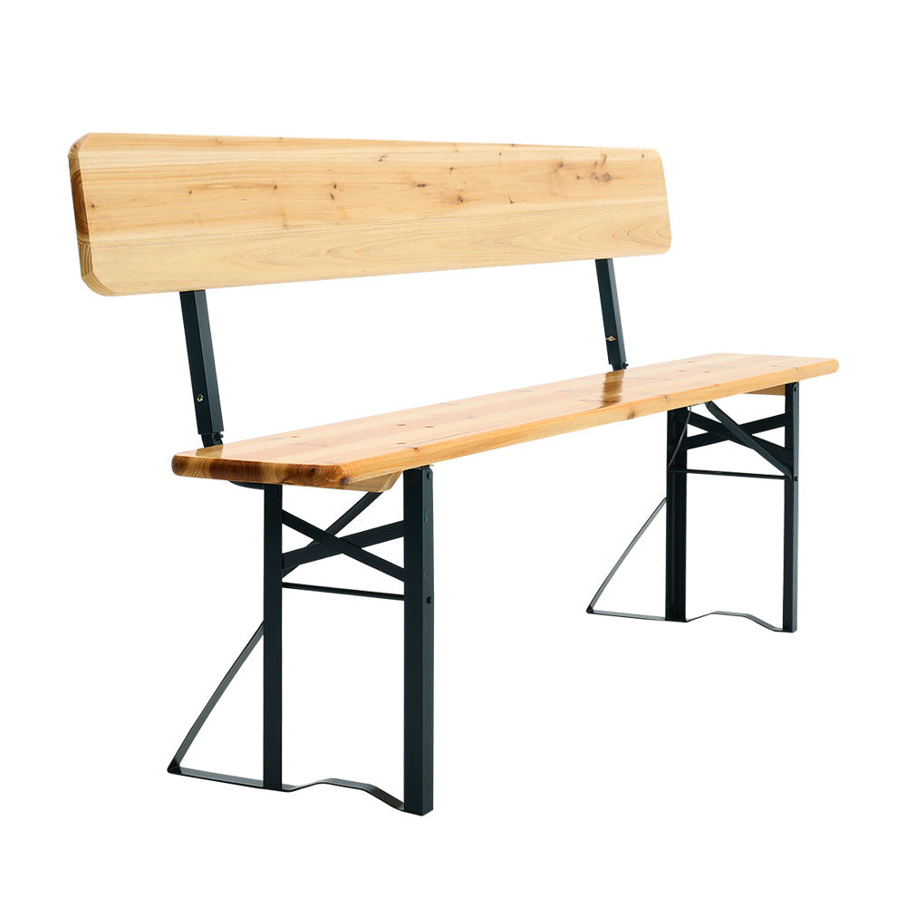 Set of 2 Folding Garden Benches with Backrest Cedar Wood Outdoor Bar Chairs
