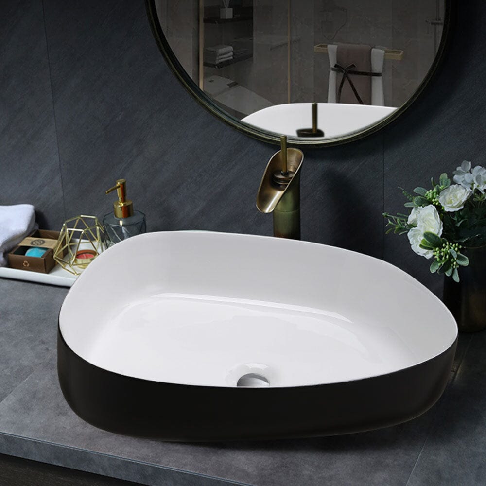 Premium Ceramic Sink with Stainless Steel Pop-upand Mounting Ring Bathroom Sinks Living and Home