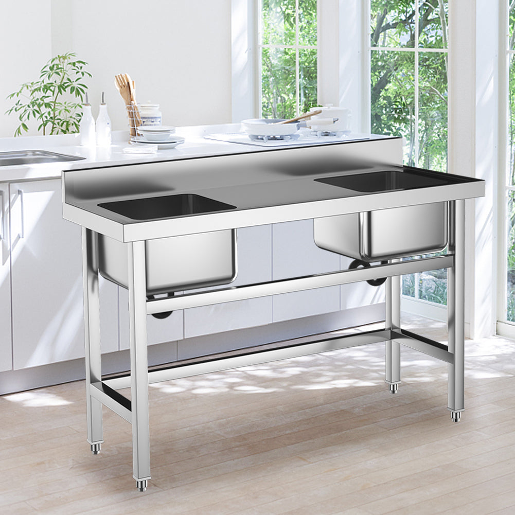 Stainless Steel Kitchen Sink Double Bowls Wash Basin with Drinboard Kitchen Sink Living and Home Middle Drinboard