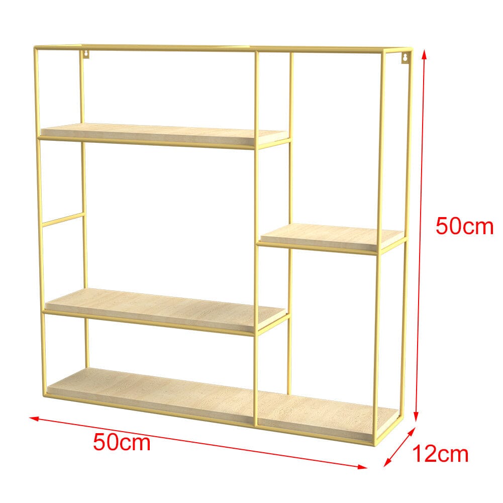 Stylish Square 4-Tier Wall Shelf with Golden Iron Rings �����������������������������������������������