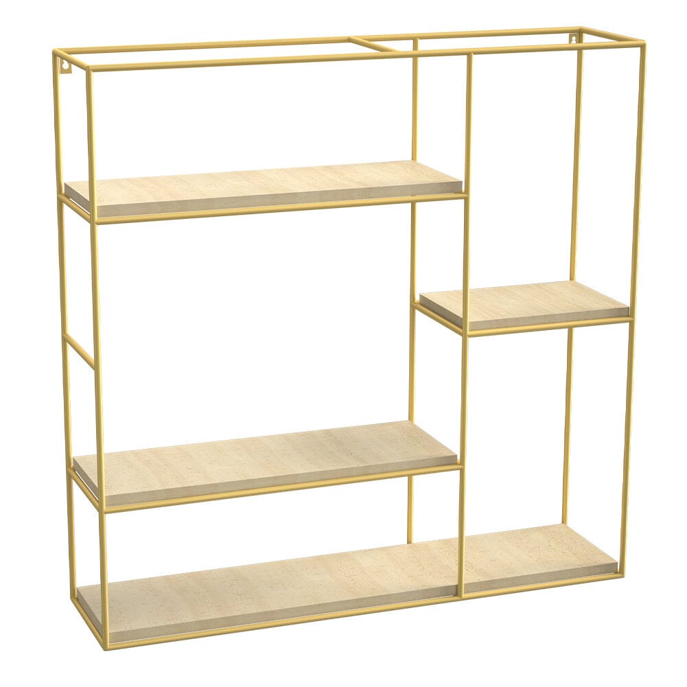 Stylish Square 4-Tier Wall Shelf with Golden Iron Rings �����������������������������������������������