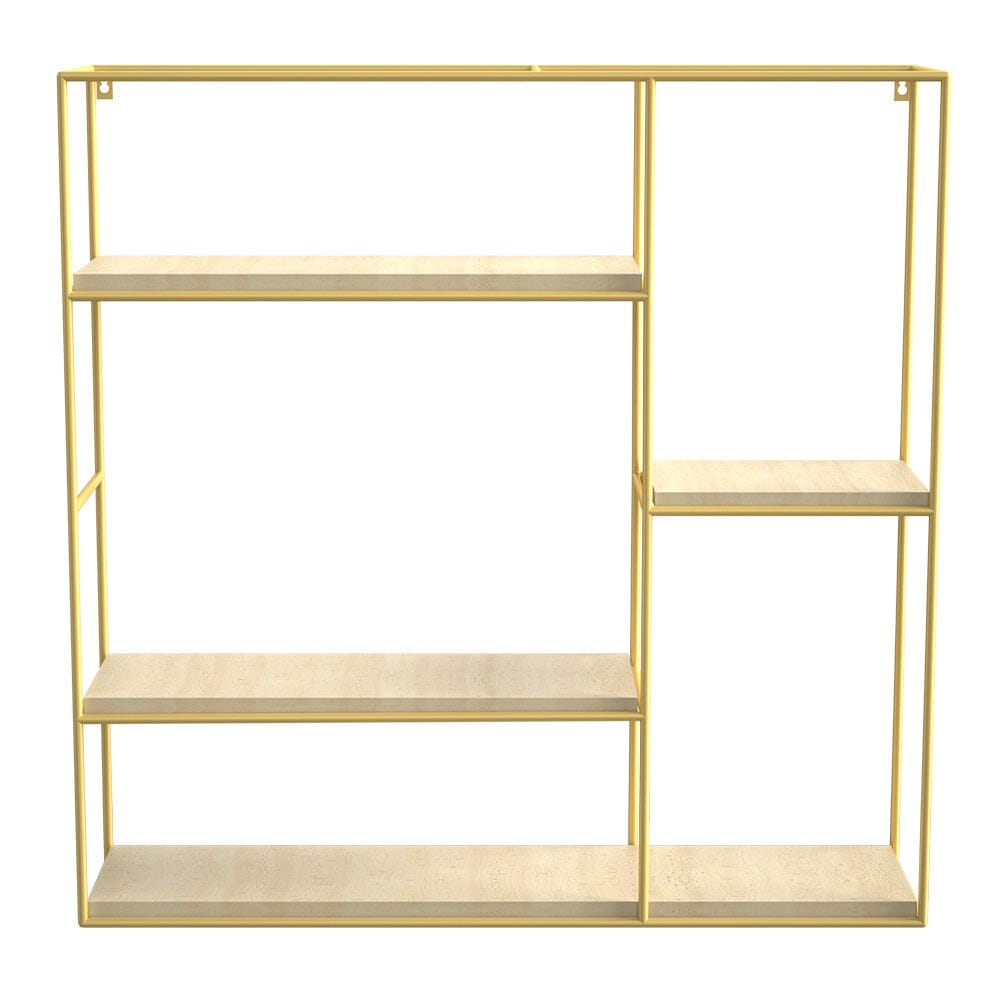 Stylish Square 4-Tier Wall Shelf with Golden Iron Rings �����������������������������������������������