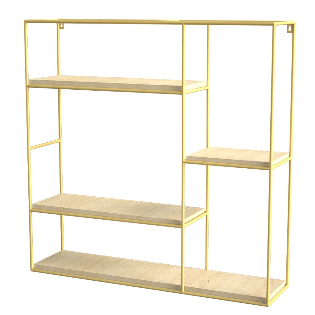 Stylish Square 4-Tier Wall Shelf with Golden Iron Rings �����������������������������������������������
