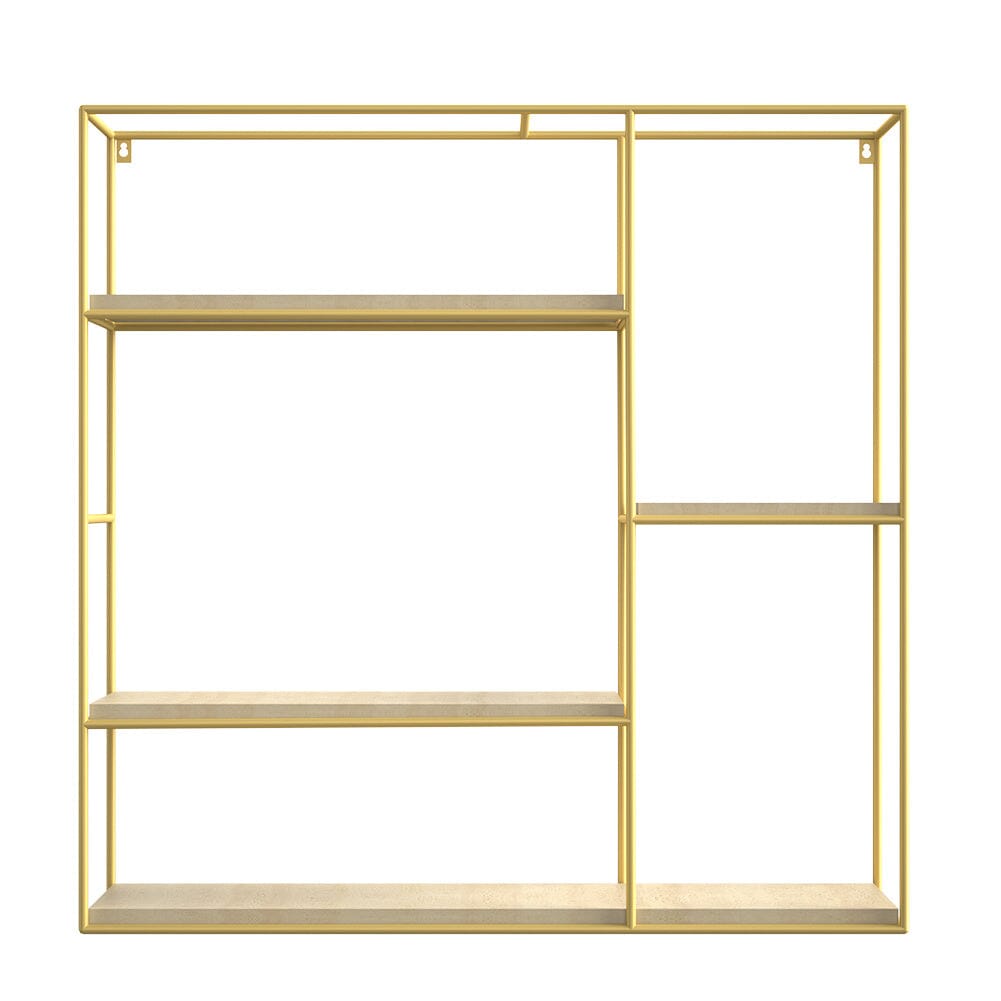 Stylish Square 4-Tier Wall Shelf with Golden Iron Rings �����������������������������������������������