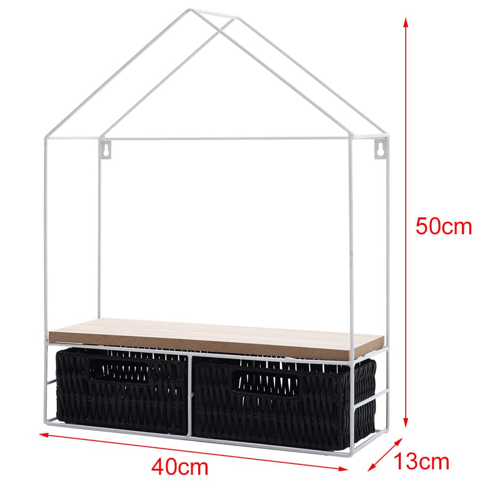 Sleek Elongated 2-Tier Wall Shelf with White Iron Rings �����������������������������������������������