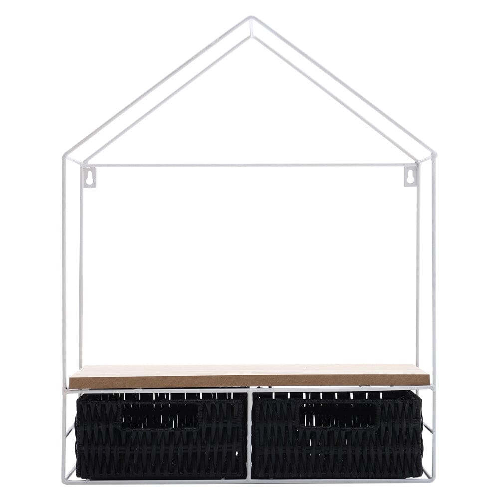 Sleek Elongated 2-Tier Wall Shelf with White Iron Rings �����������������������������������������������